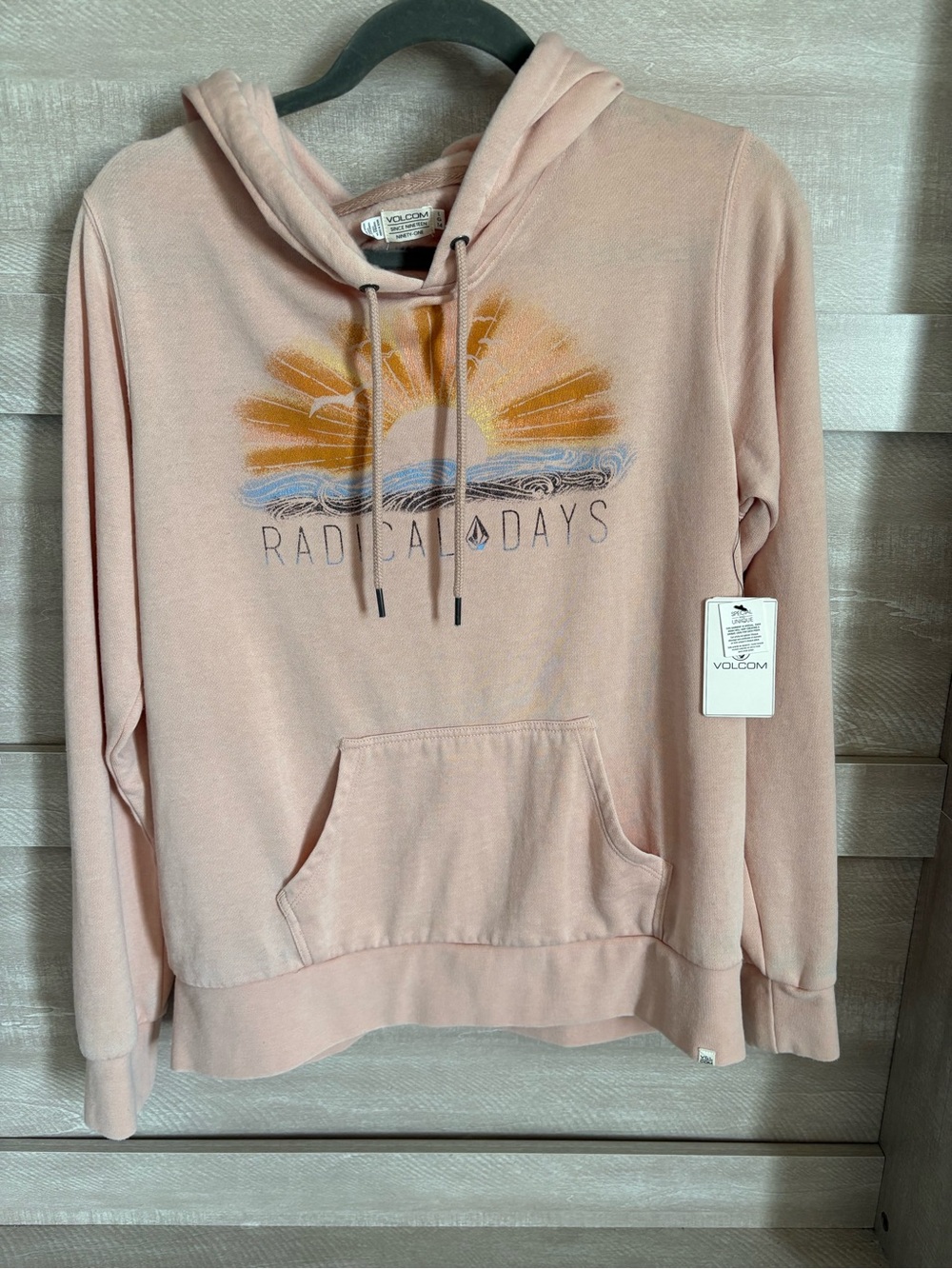 Volcom light pink pullover hoodie thin sweatshirt material comfy